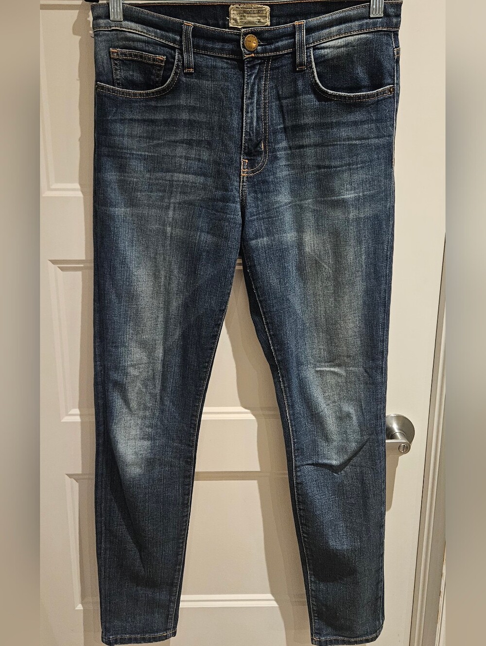 Current/Elliott Slim Straight Jeans in Dark Blue Wash